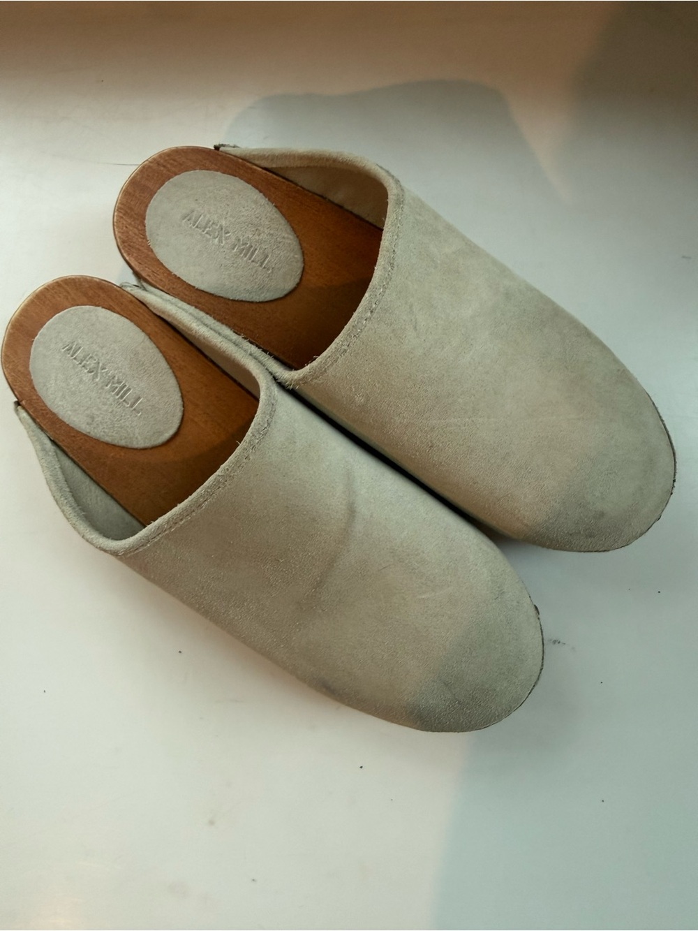 Alex Mill Slip-On Suede Mules in Light Beige